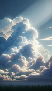 Dall·e 2024 03 09 13.03.42 Create An Image Of A Towering Cumulus Cloud Formation, Portraying The Natural Grandeur Of A Bright Sky. The Clouds Should Be Voluminous With Clearly D